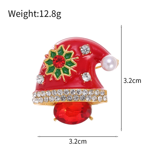 Spilla in Lega di Zinco con Strass e Perla Artificiale Cappello di Babbo Natale Smalto Fiocco di Neve Regalo per Uomo Donna Natale