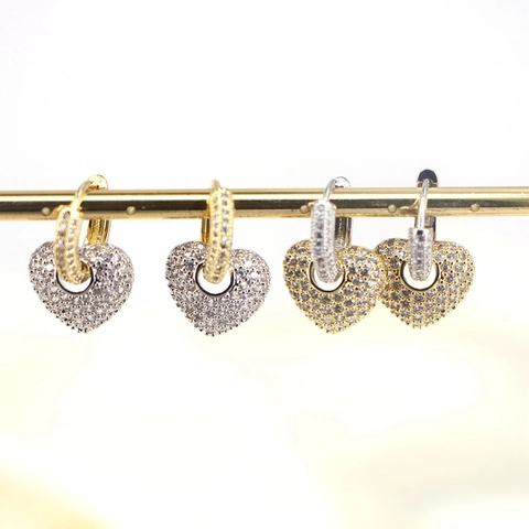 Elegante Koperen Zirconia Hart Ring Oorbellen Voor Vrouwen Micro Ingelegde Zoete Mode Hart Hanger Oorbellen Valentijn Sieraden Cadeau