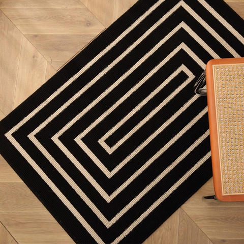 Modern Minimalistisch Geometrisch Mäander Fußmatte Schwarz Und Weiß Polypropylen Gewebt Eingang Türatte Heim Flur Teppich