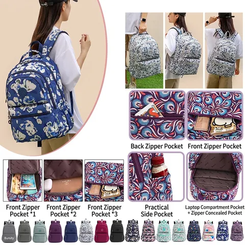 Women Fashion Backpack Oxford Fabric Waterproof Large Capacity Multi Pocket Casual Travel Daypack For Lady