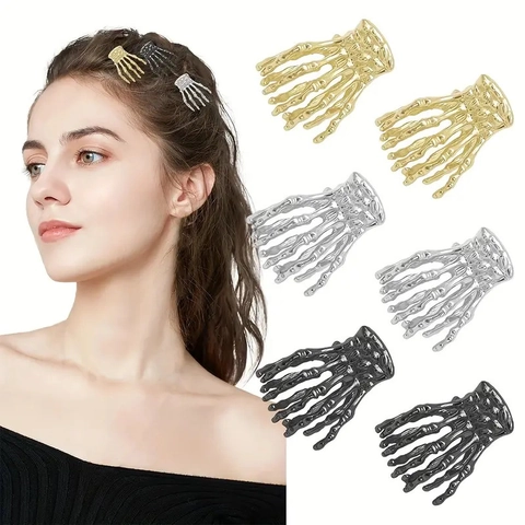 Pince À Cheveux Main De Squelette Alliage De Zinc Halloween Fête Style Gothique Punk Pour Femmes Filles