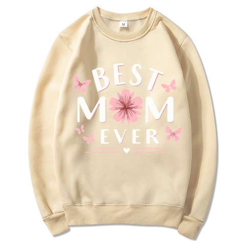 Best Mom Ever Graphic Print Hoodie Long Sleeve Polyester Casual Sweatshirt Women Mother Day Floral Butterfly Design