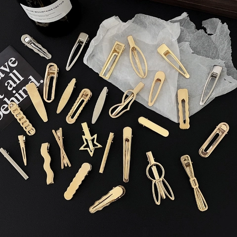 Fermagli Per Capelli In Metallo Geometrici Becco D'Anatra Coccodrillo Cavo Onda Oro Argento Lucidato Forcine Minimaliste Donna