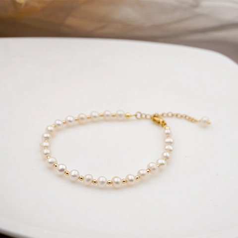 Gioielli Collana E Bracciale In Süßwasserperle D'acqua Dolce Con Catena In Acciaio Al Titanio Perline Dorate Regolabile Elegante Per Donna
