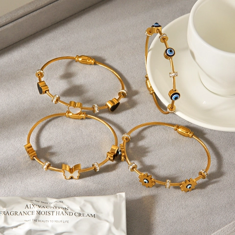 Roestvrijstalen Armband Evil Eye Vlinder Hart Schelp 18K Verguld Zirkoon Magnetische Sluiting Kabeldraad Sieraden Voor Vrouwen