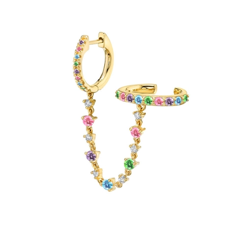 Fashion Chain Ear Cuffs Women Copper Earrings Zircon Rainbow Star Design 925 Sterling Silver Earring Post
