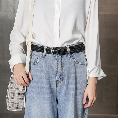 Women Braided Belt Vintage Twist Waxed Rope PU Leather Pin Buckle Fashion Waistband For Jeans Dress Casual