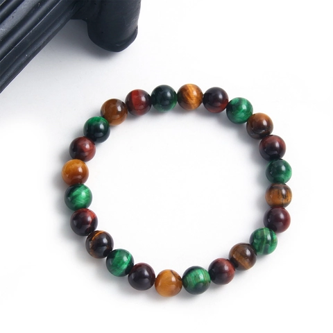 Bracciale in Perline di Pietra Naturale Occhio di Tigre per Donna Uomo Sfumatura Multicolore Perle Tonde Braccialetto Elastico Yoga