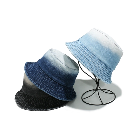 Ombre Washed Denim Bucket Hat Sun Protection Casual Vintage Sun Hat For Women Gradient Color Chic Pot Hat