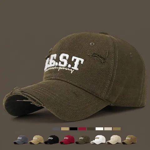 Distressed Washed Cotton Baseball Cap For Men Women Vintage Retro Letter Embroidery Ripped Dad Hat Adjustable Sun Shade