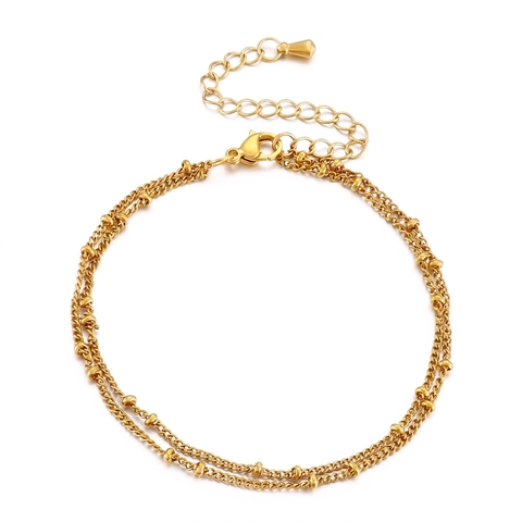 Minimalist Layered Stainless Steel Bracelet For Women Gold Plated Bead Satellite Chain Adjustable Jewelry Gift