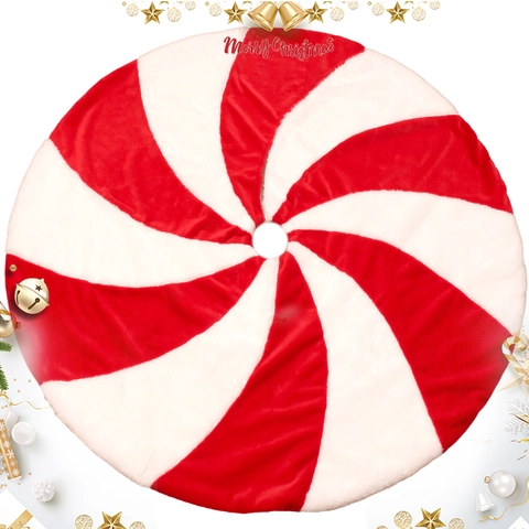 Weihnachtsbaumdecke Plüsch Polyester Rot Weiß Spiralmuster Frohe Weihnachten Stickerei Feiertagsdekoration