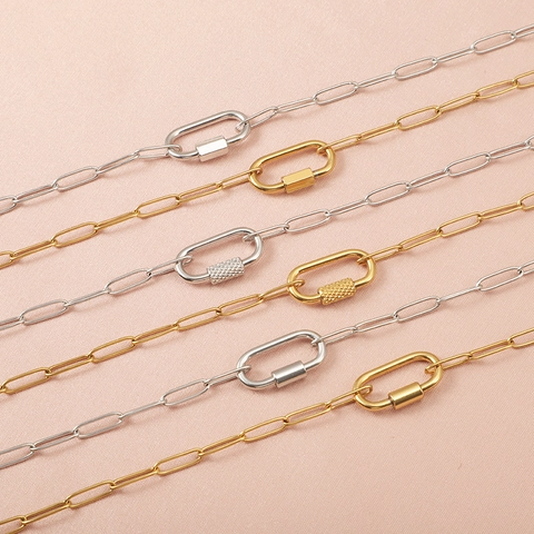 Collana A Catena Graffetta In Acciaio Inossidabile Con Chiusura A Moschettone Serratura A Vite Ovale Gioielli Punk Minimalisti
