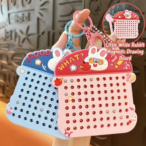 Creative Rabbit Magnetic Drawing Board Keychain Cute Cartoon Decompression Toy For Student Bag Pendant Accessories
