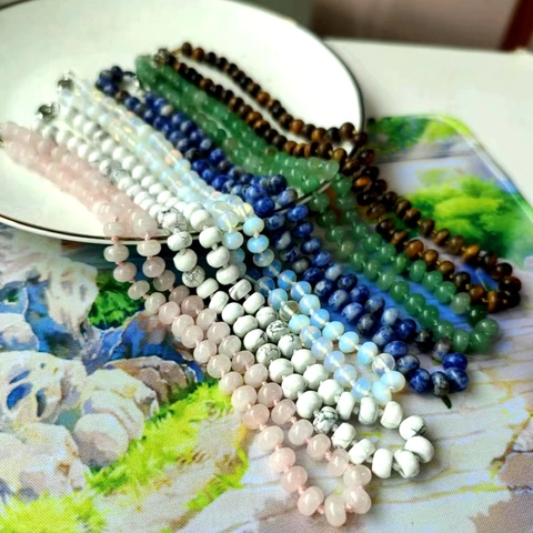 Collier De Perles En Pierre Naturelle Noué Pierres Gemmes Rondes Bijoux Vintage Pour Femmes