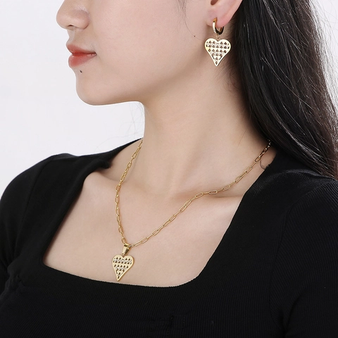 Gioielli In Acciaio Inossidabile A Forma Di Cuore Per Donna Collana E Orecchini Con Pendente A Cuore Vuoto E Intarsio Di Strass
