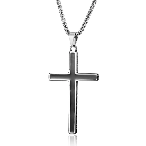 Kruis Hanger Ketting Roestvrij Staal Zwart Emaille Inleg Zilvertone Religieuze Punk Sieraden Voor Heren