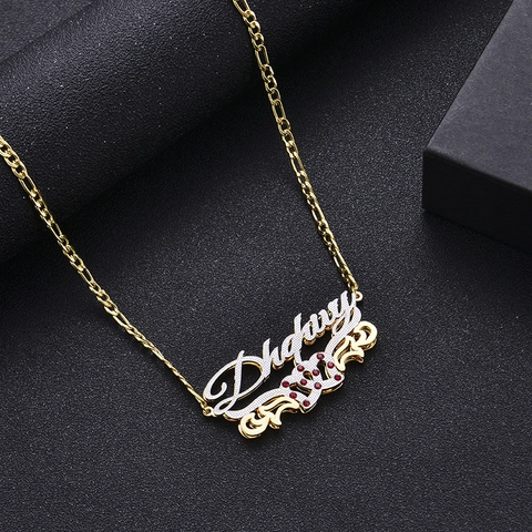 Collier En Acier Inoxydable Or Et Argent Couronne Plaque De Nom Avec Strass Rouge Chaîne Figaro Pour Femmes Filles Style Vintage