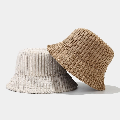 Sombrero De Pescador De Pana Rayas Verticales Gruesas Ala Ancha Cálido Vintage Casual Otoño Invierno Mujeres