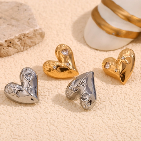 Orecchini A Lobo A Cuore Acciaio Inossidabile Placcato Oro 18K Zircone Stella Incisa Gioielli Eleganti Per Donna