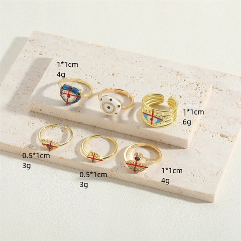 Evil Eye Ring Copper Gold Plated Enamel Zircon Adjustable Retro Exquisite Jewelry For Women