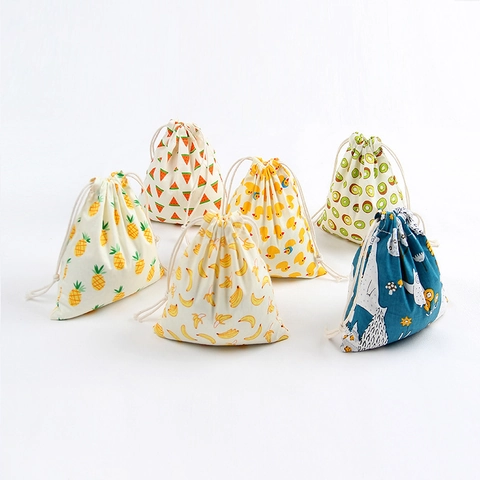 Sacchetto Di Immagazzinaggio Con Coulisse In Cotone E Lino Con Motivo A Frutta Organizzatore Portatile Per Gioielli Caramelle Regali