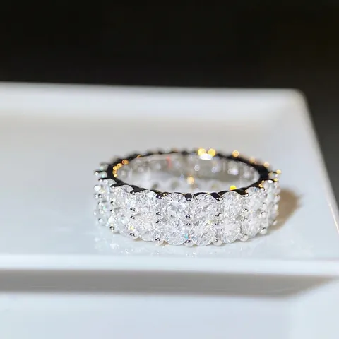 Luxurious 925 Sterling Silver Moissanite Eternity Ring For Women Men Double Row Inlaid Moissanite Wedding Party Finger Ring