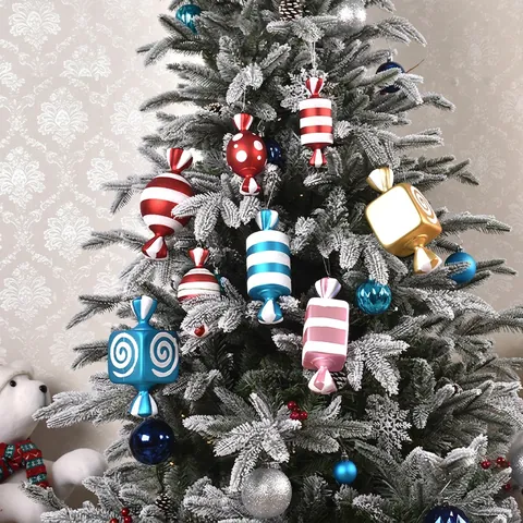 Christmas Candy Hanging Ornaments PVC Painted Glitter Striped Dotted Festive Holiday Tree Showcase Party Decorations