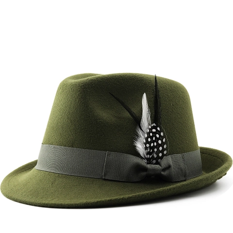 Vintage Fedora Hat Polyester Felt Style With Feather Decoration And Grosgrain Ribbon Bow For Men Women Autumn Winter