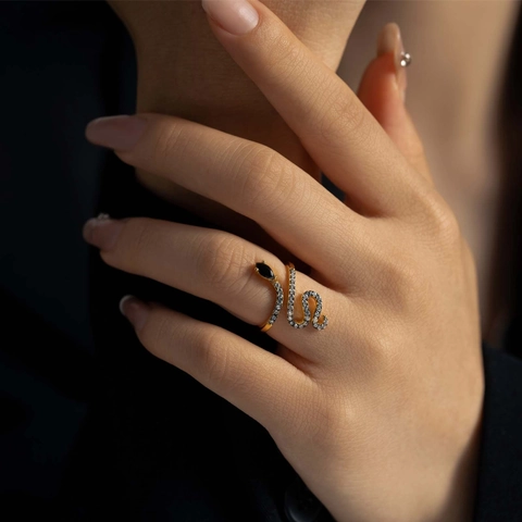 Snake Ring 925 Sterling Silver Micro Pave Zircon Open Adjustable Finger Jewelry For Women Chic Niche Design Elegant