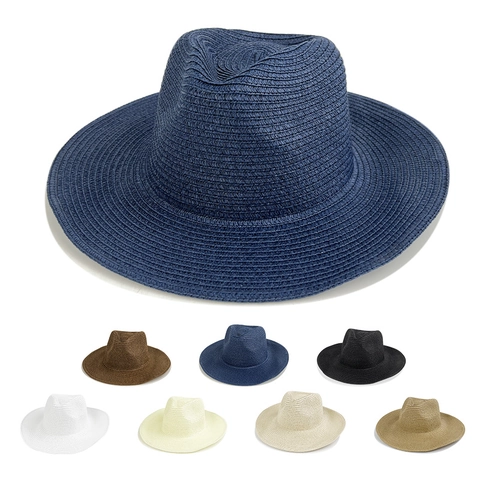 Cappello Fedora Di Paglia A Tesa Larga Panama Cappello Da Sole Traspirante Estate Spiaggia Jazz Cap Per Uomini Donne Unisex Protezione UV