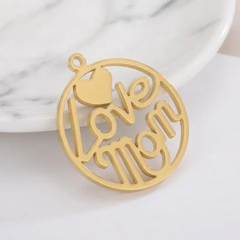 Ciondolo Charm Cuore Love Mom Rotondo Cavo In Acciaio Inossidabile Per Creazione Di Gioielli Fai Da Te Regalo Festa Della Mamma