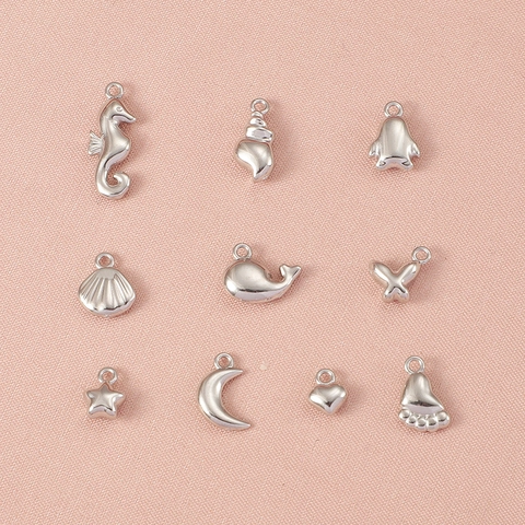 Mini Oceaan Serie 304 Roestvrijstalen Hangers Voor DIY Sieraden Maken Walvis Schelp Ster Maan Hart Gepolijst