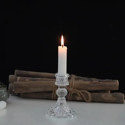 Glass Candle Holder Taper Wax Base Romantic Dining Table Vintage Home Decoration Wedding Party Gift Transparent Elegant