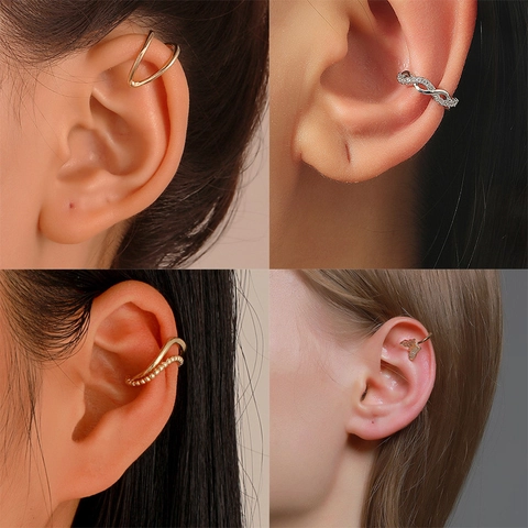 Butterfly Geometric Ear Cuffs For Women Non-Pierced Alloy Zirconia Clip On Earrings Gold Silver Plated Fashion Jewelry Gift