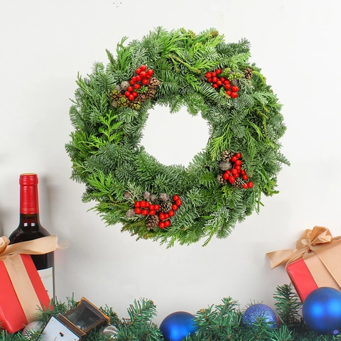 Weihnachtskranz Wandtattoo PVC Tannennadeln Rote Beeren Kiefernzapfen Aufkleber Für Wohnzimmer Zuhause Fenster Deko