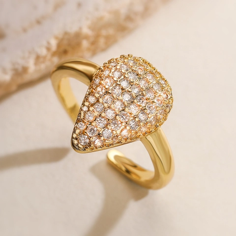 Bague En Cuivre Goutte Deau Zirconia Ajustable Micro Pavé Bijoux De Luxe Géométriques Pour Femmes