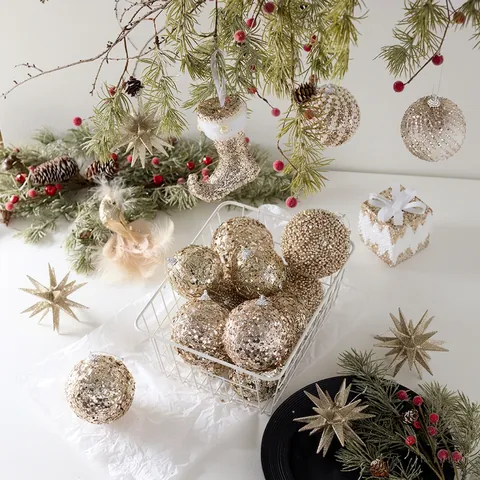 Addobbi Natalizi Appesi Albero Di Natale Oro Champagne Glitter Paillettes Per Decorazione Casa Festa