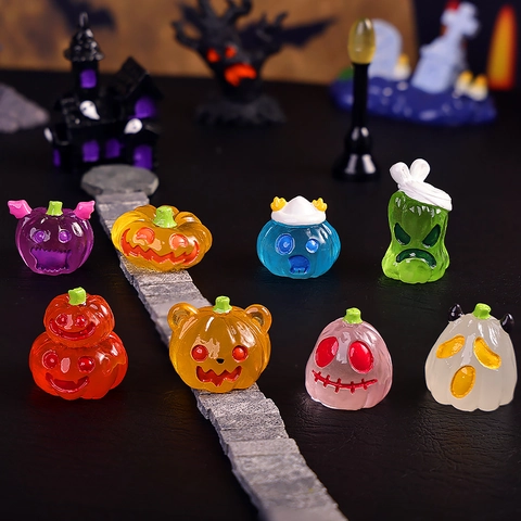 Halloween Mini Kürbis Figuren Leuchten Im Dunkeln Mikro Landschaft Garten Harz Deko Ornamente Geist Monster
