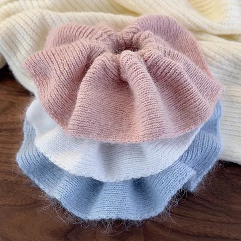 Große Strickgarn Scrunchies Rüschenkante Herbst Winter Haargummis Für Frauen Elegante Weiche Elastische Haar Accessoires