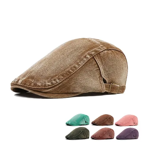 Washed Cotton Flat Cap Distressed Retro Adjustable Ivy Hat For Women Men Outdoor Casual Sunshade Forward Cap