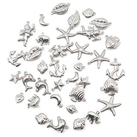 Stainless Steel Hollow Pendants DIY Charms For Bracelet Necklace Jewelry Making Heart Moon Star Elephant Dolphin Fish Leaf