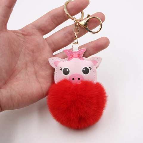 Simpatico Portachiavi a Forma di Maiale Cartone Animato con Pom Pom in Pelle PU Portachiavi Animale Pendente per Borsa Donna