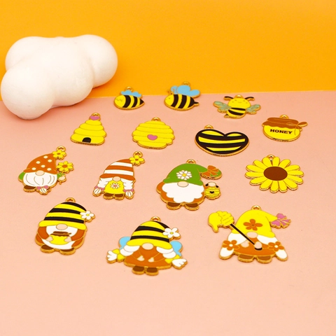 Bee Gnome Charms Alloy Enamel Honeycomb Sunflower Pendants For DIY Jewelry Making Crafts Cartoon Sweet Garden Style