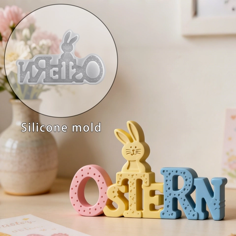 Easter Bunny Letter Ostern Silicone Mold For DIY Resin Plaster Casting 3D Rabbit Word Craft Baking Decorating Tool