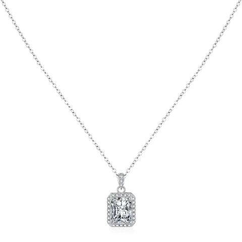 Collar De Circonita Rectangular Corte Radiante Plata De Ley 925 Colgante Halo Para Mujer Joyería Elegante