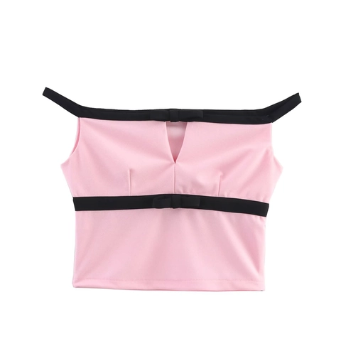 Dames Roze Off Shoulder Top En Skort Met Strik Splitontwerp Polyester Streetwear Casual Kleding