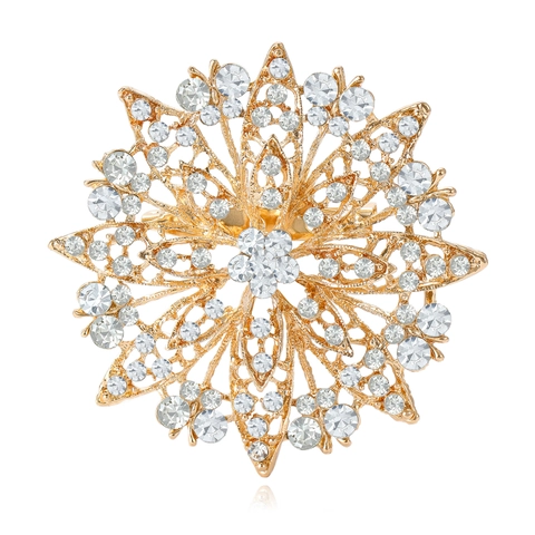 Luxe Strass Zonnebloem Broche Voor Mannen Vrouwen Legering Sneeuwvlok Bloem Pin Voor Pak Banket Feest Sieraden