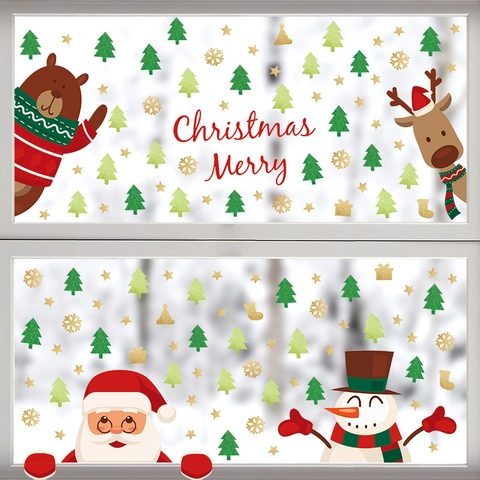 Adesivi Natalizi Per Finestre PVC Statici Babbo Natale Renna Pupazzo Di Neve Cartone Animato Decorazione Casa