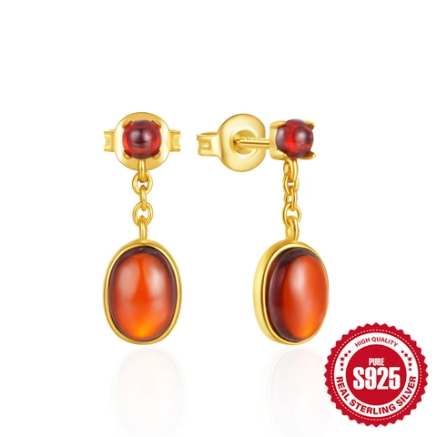 925 Sterling Silver Vintage French Style Garnet Stud Earrings For Women Oval Red Gemstone Gold Silver Plated Jewelry Gift